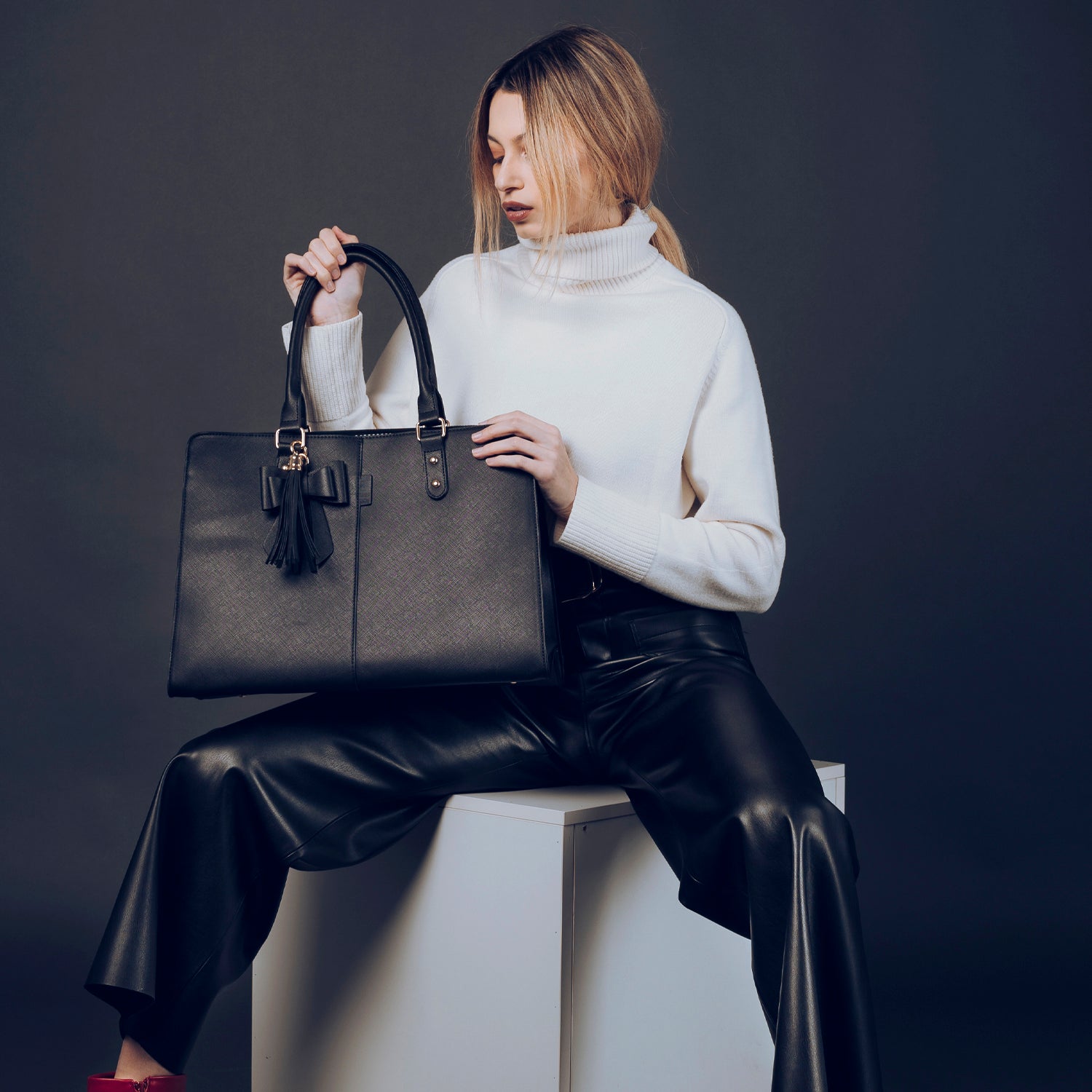 Saffiano Leather Tote - Brown