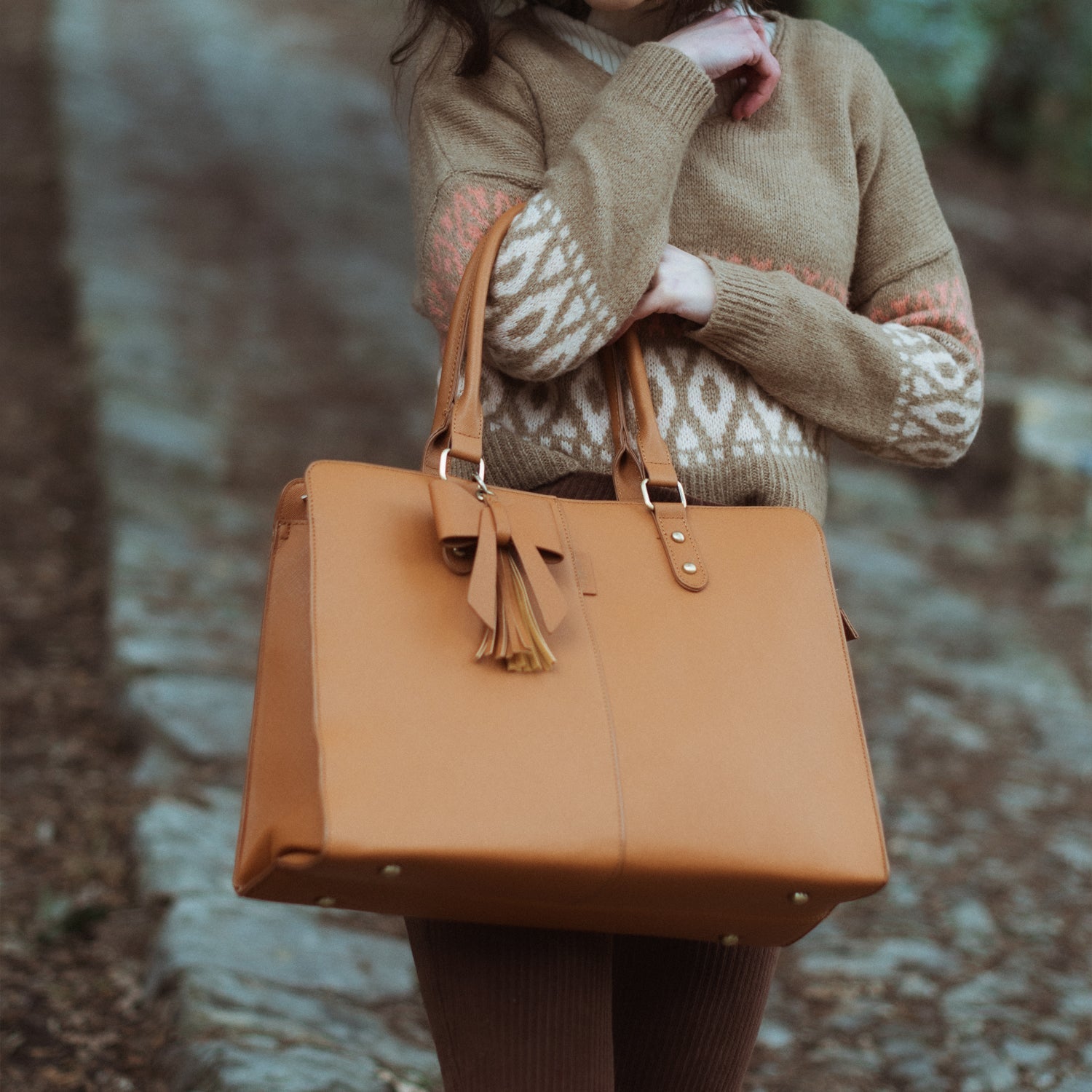 Saffiano Leather Tote - Brown