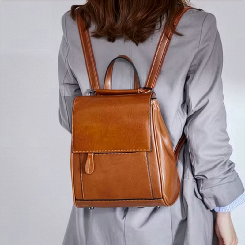 Minimal Flap Leather Backpack