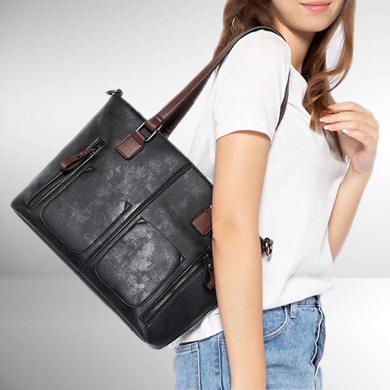 Multi-Zipper Leather Tote