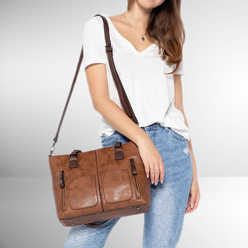 Multi-Zipper Leather Tote
