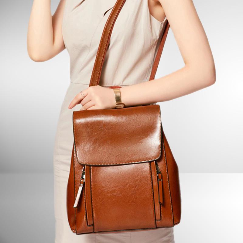 Front Zippers Leather Backpack