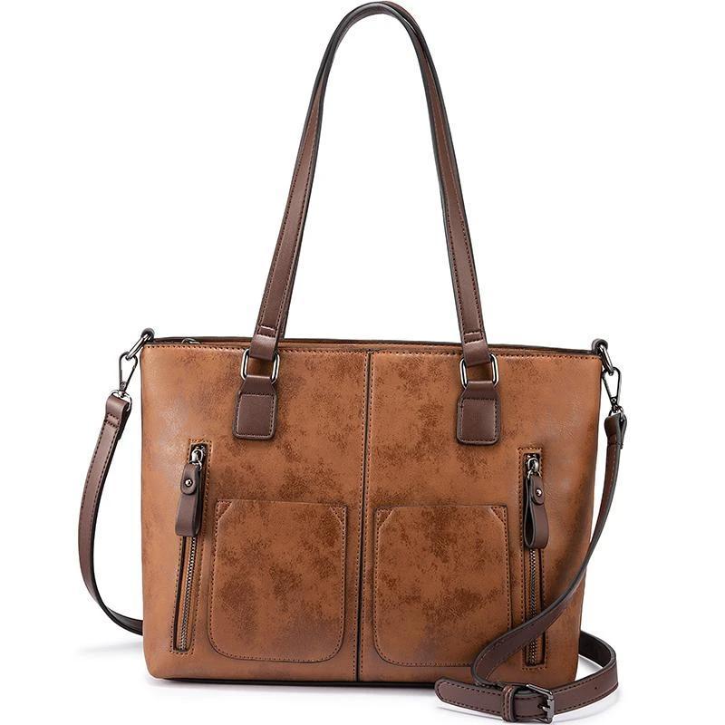 Multi-Zipper Leather Tote