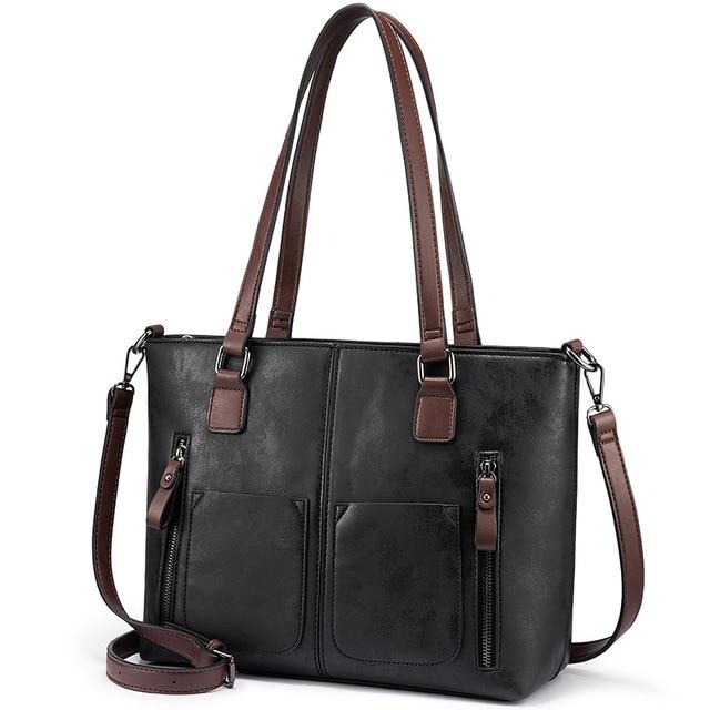 Multi-Zipper Leather Tote