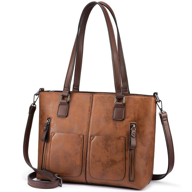 Multi-Zipper Leather Tote