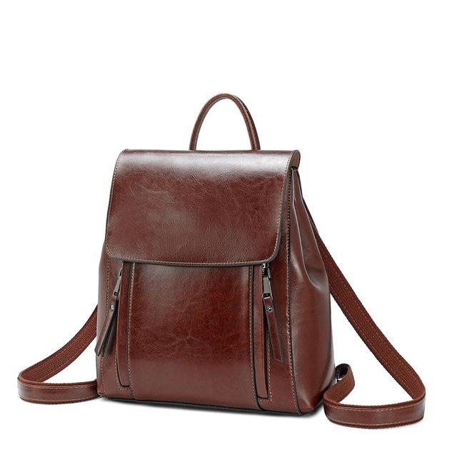 Front Zippers Leather Backpack