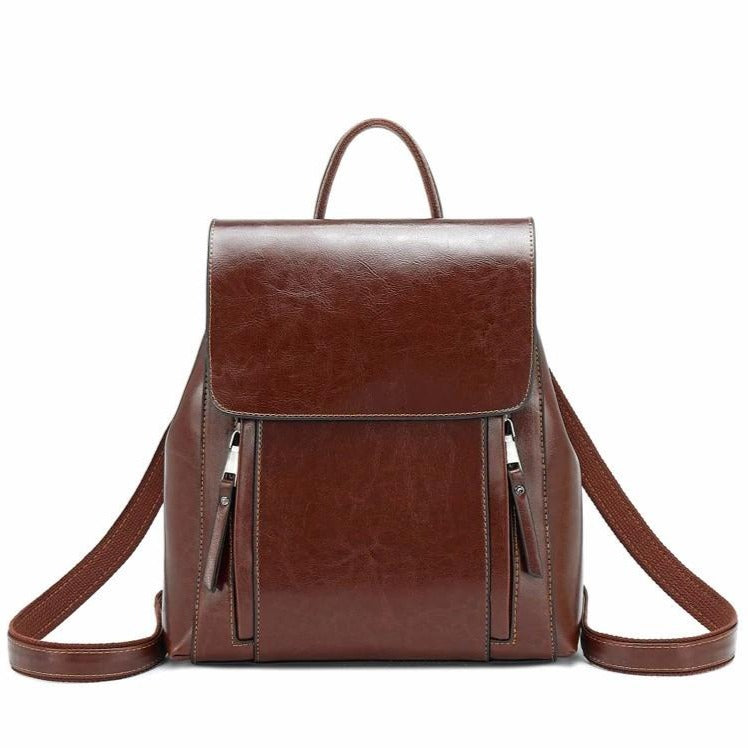 Front Zippers Leather Backpack