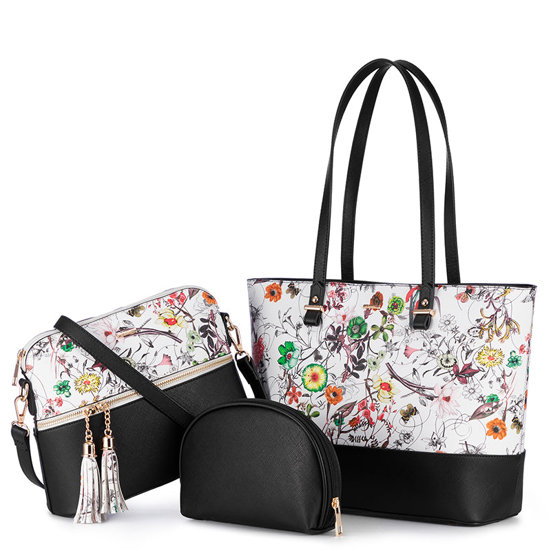 Printed Leather Tote Combo